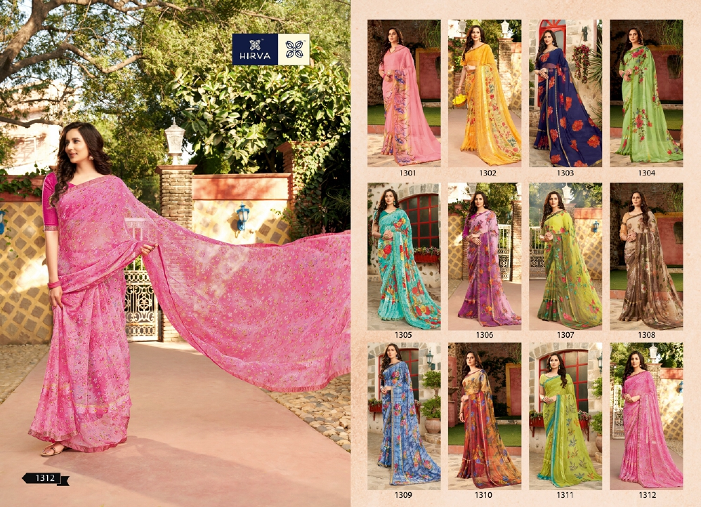 Hirva Avantika 1301 Series Latest Fancy Casual Wear Digital Printed Chiffon Saree Collection
